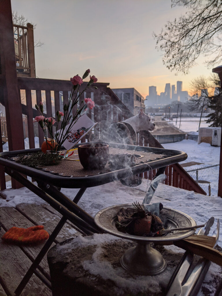 Huitzilopochtli Sunrise Ceremony at the Torres’ Home in Minneapolis, MN on December 21, 2019 (Winter Solstice).