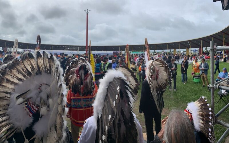 First Nations Chiefs bring the Eagle Staffs in for grand entry in