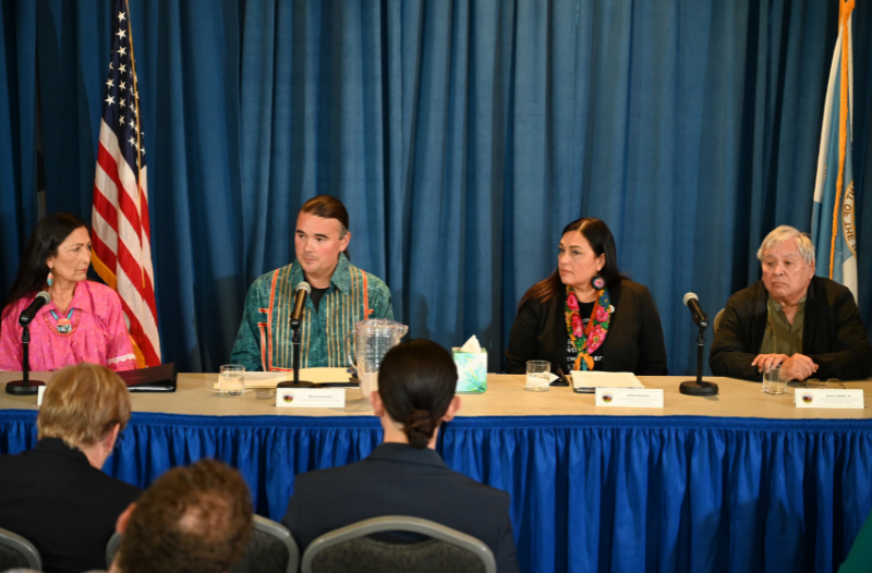 (From left to right) Secretary of the Interior Deb Haaland, Assistant Secretary Brian Newland. NABS CEO Deborah Parker, NABS Board Member & Boarding School Survivor Jim LaBelle Sr.